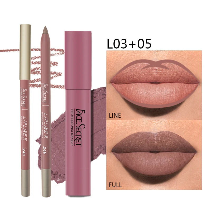 Matte Lipliner&Lipstick Set,Waterproof